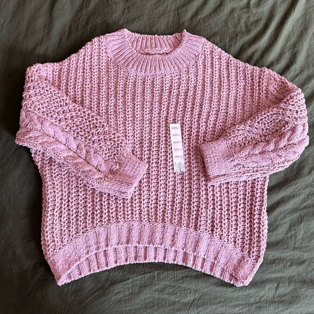 SO Pink/Lilac Crew Neck Sweater with Textured Sleeves